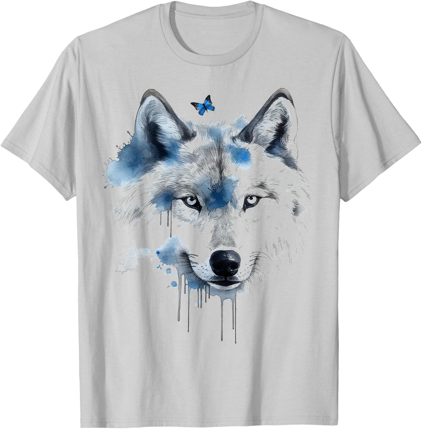 Wolf Butterfly | Art Animal Motif Wolf | Animal Lovers T-Shirt - T-Shirt | Ash