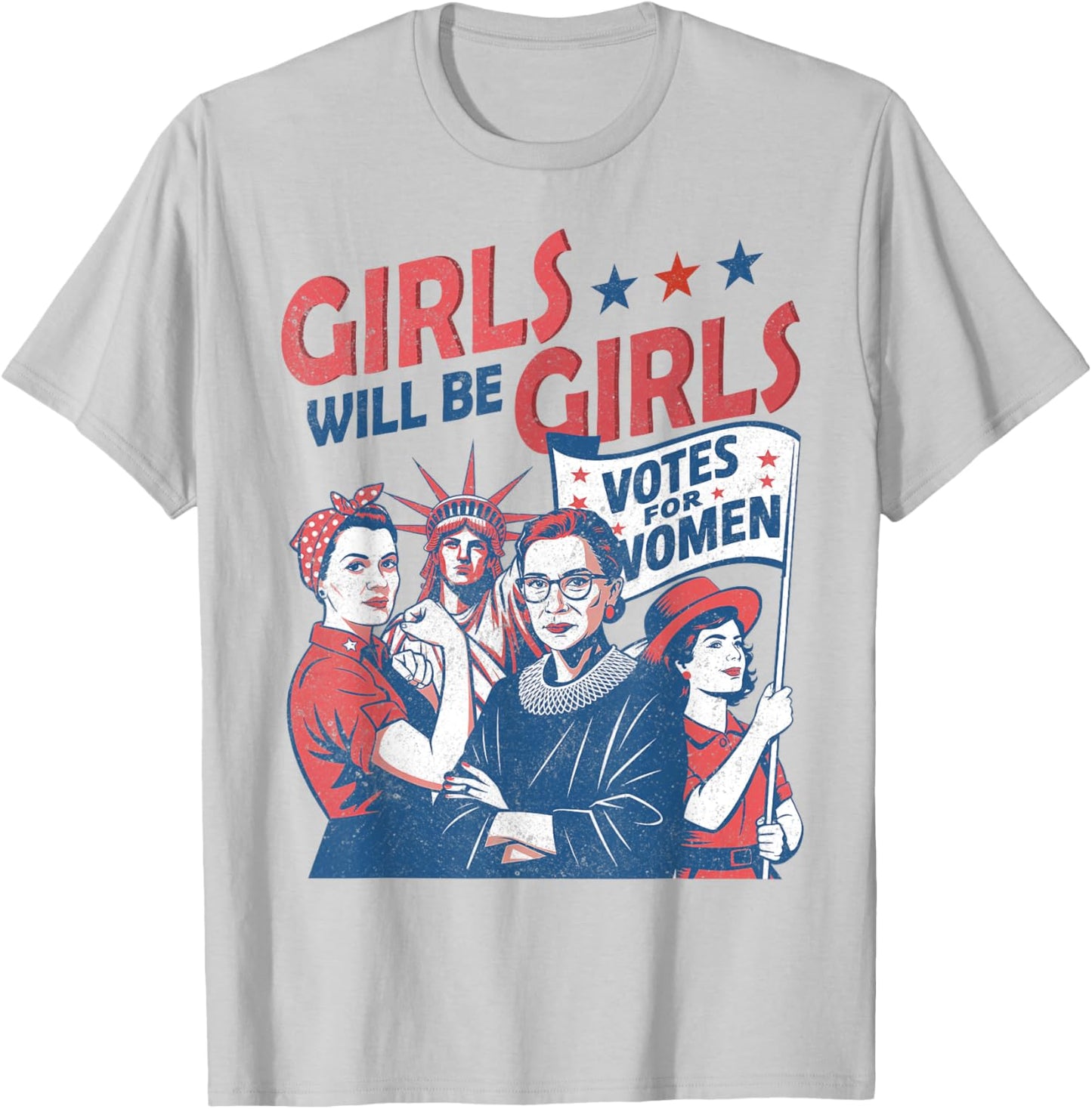 Retro Patriotic Feminist 4th of July Shirts For Girls T-Shirt - T-Shirt | Ash