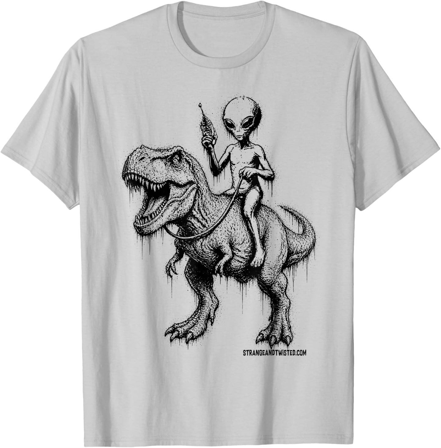 Alien Riding Dinosaur Funny Sci Fi Humor Gift T-Shirt - T-Shirt | Ash