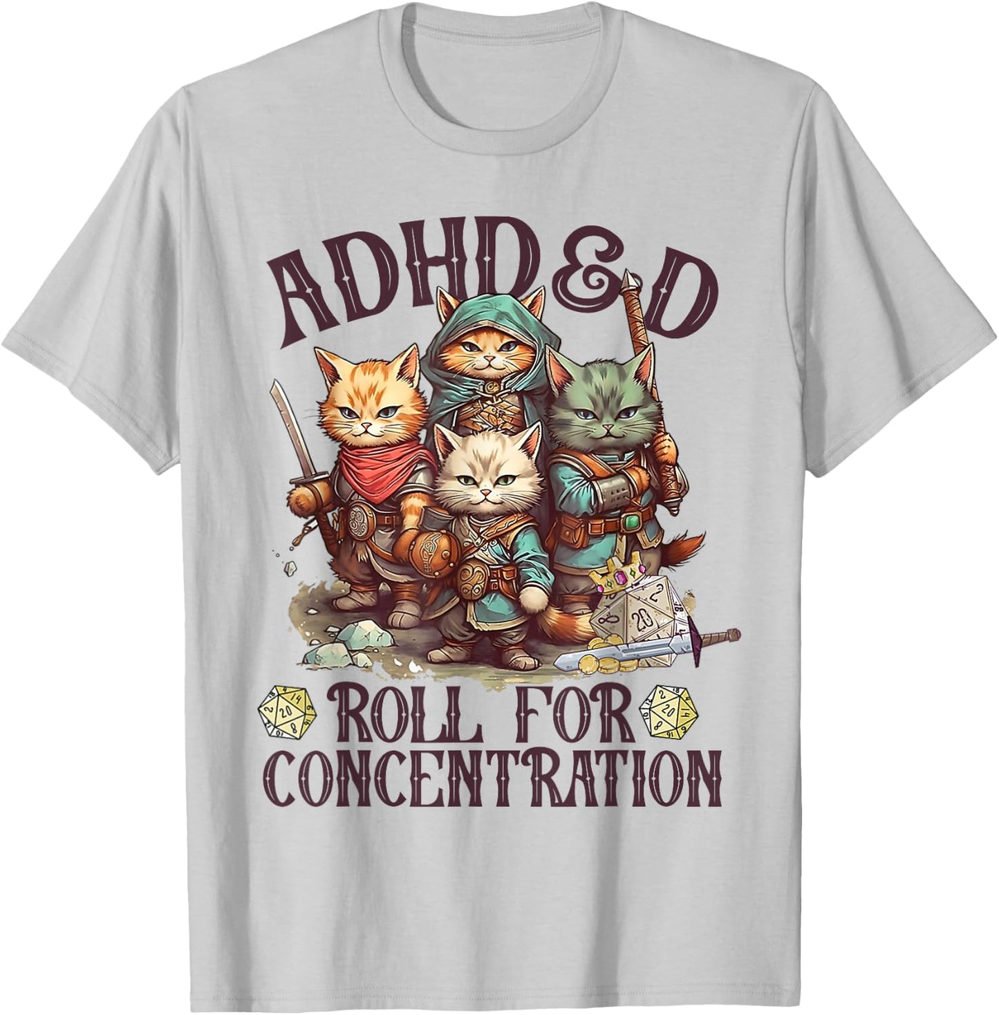 ADHD&D Roll For Concentration Lovely Gamers Vintage ADHD&D T-Shirt - T-Shirt | Ash