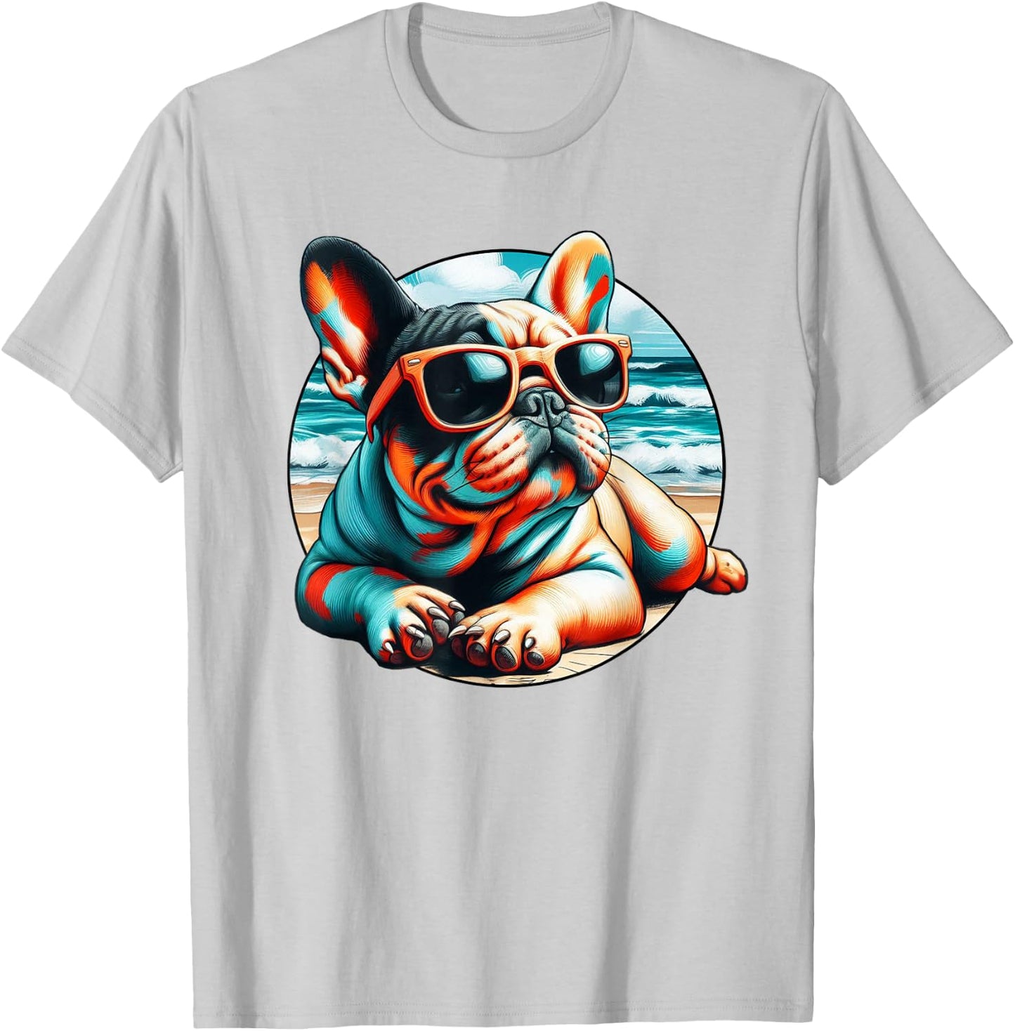Frenchie Beach Bum - Gift French Bulldog Owner Graphic Men Women Girls Kids T-Shirt - T-Shirt | Ash