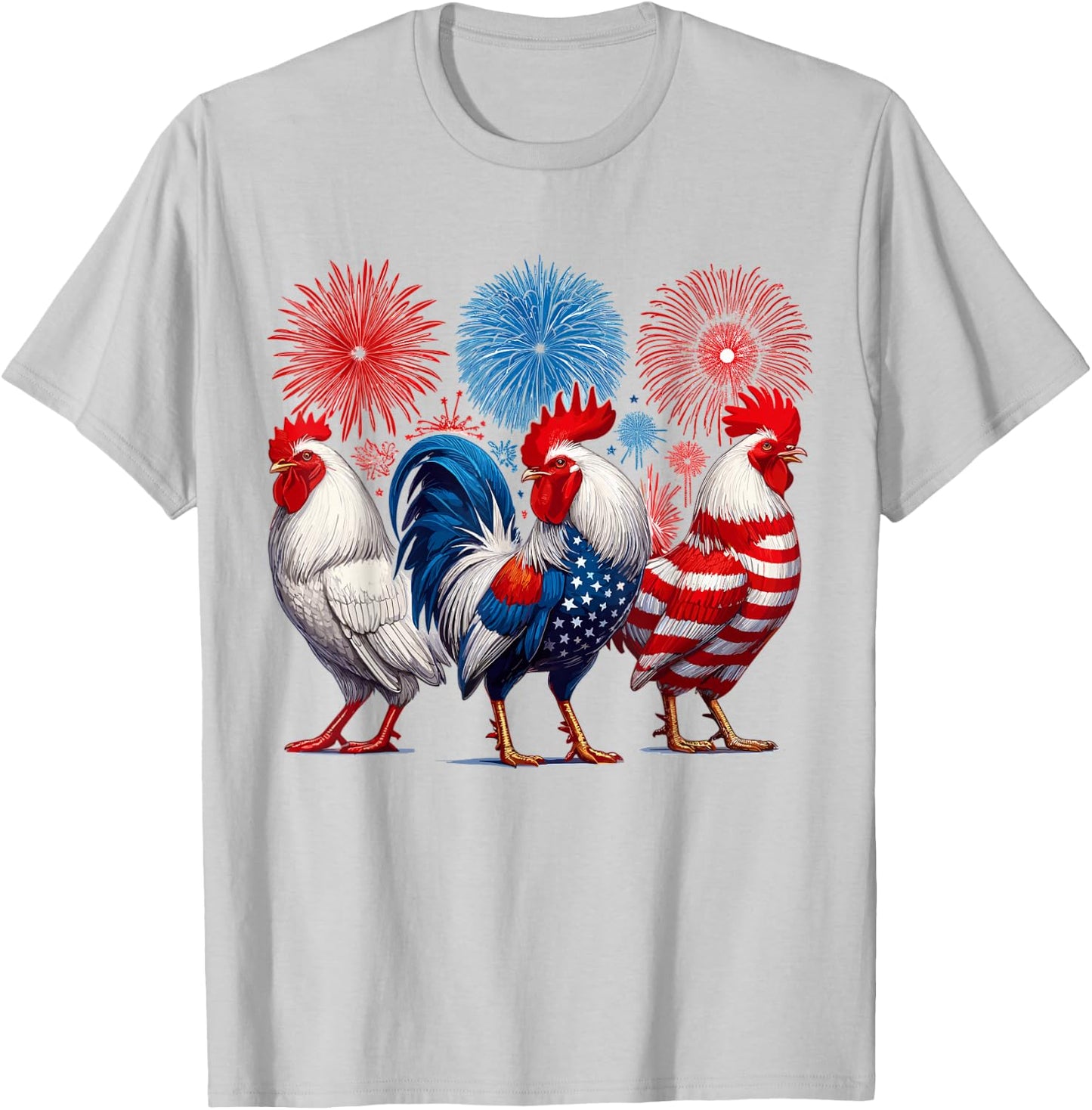 Chicken USA Flag Patriotic Chicken 4th of July T-Shirt - T-Shirt | Ash