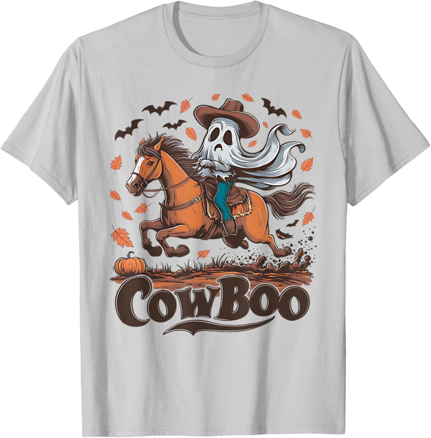 Cowboo Ghost Riding Horse Western Cowboy Ghost Halloween T-Shirt - T-Shirt | Ash