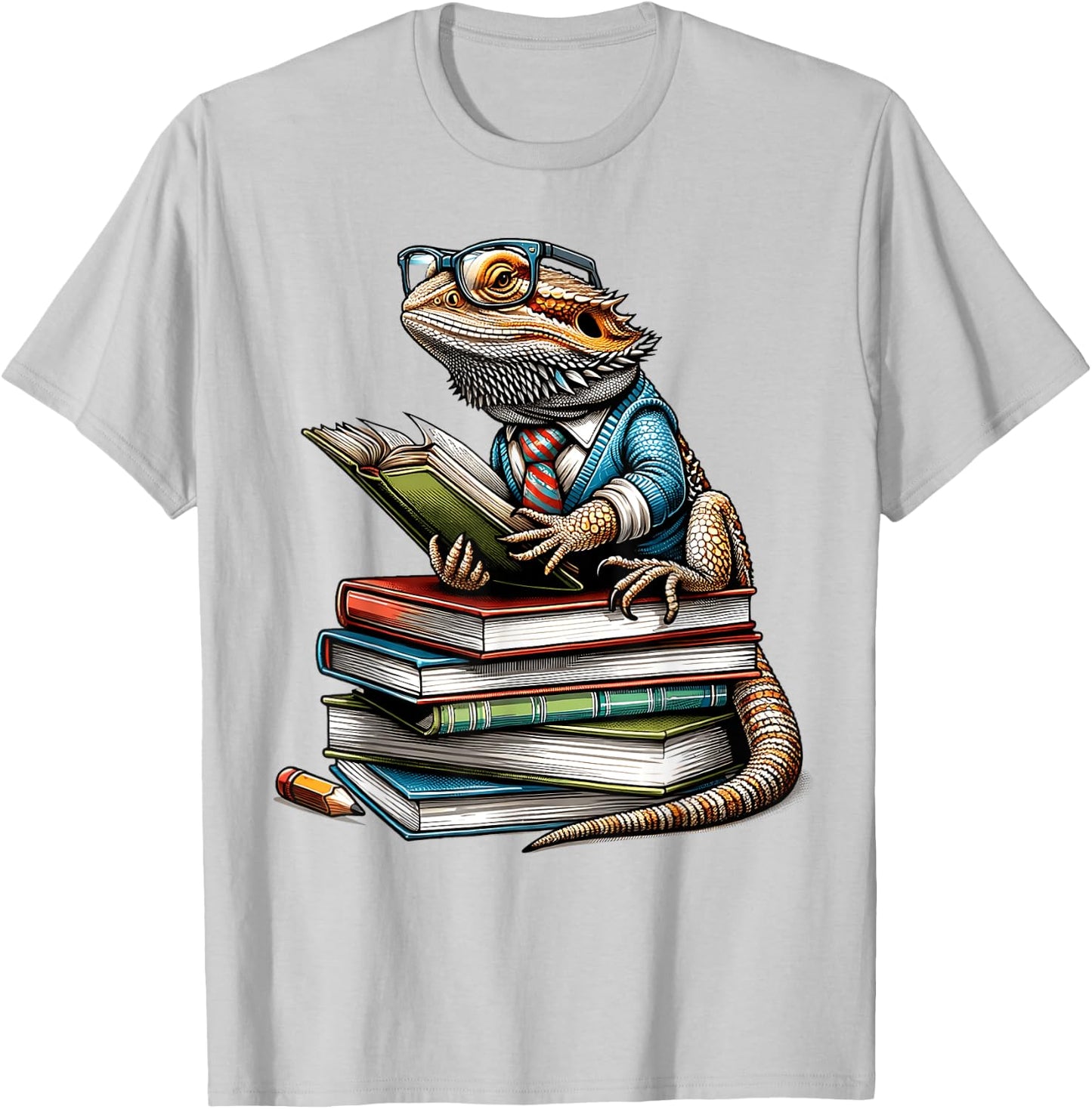 Bearded Dragon Reading Books Matching Bookworm Librarian T-Shirt - T-Shirt | Ash