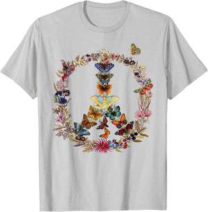 Peace Sign Butterflies flowers 60's 70s Retro Hippie T-Shirt - T-Shirt | Ash