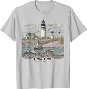 Vintage Cape Cod Massachusetts Nautical Lighthouse Seashore T-Shirt - T-Shirt | Ash