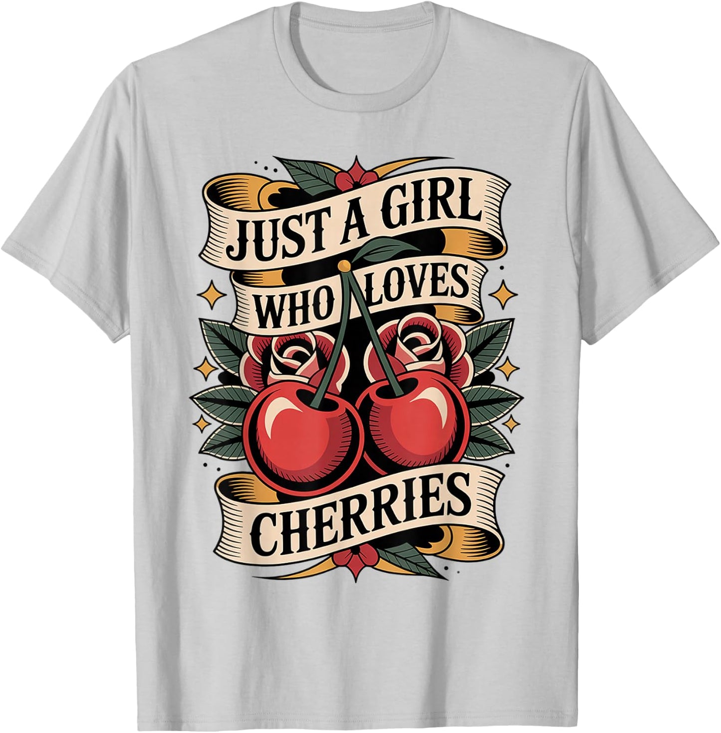 Just a Girl Who Loves Cherries - Cherry Fruit Lovers T-Shirt - T-Shirt | Ash