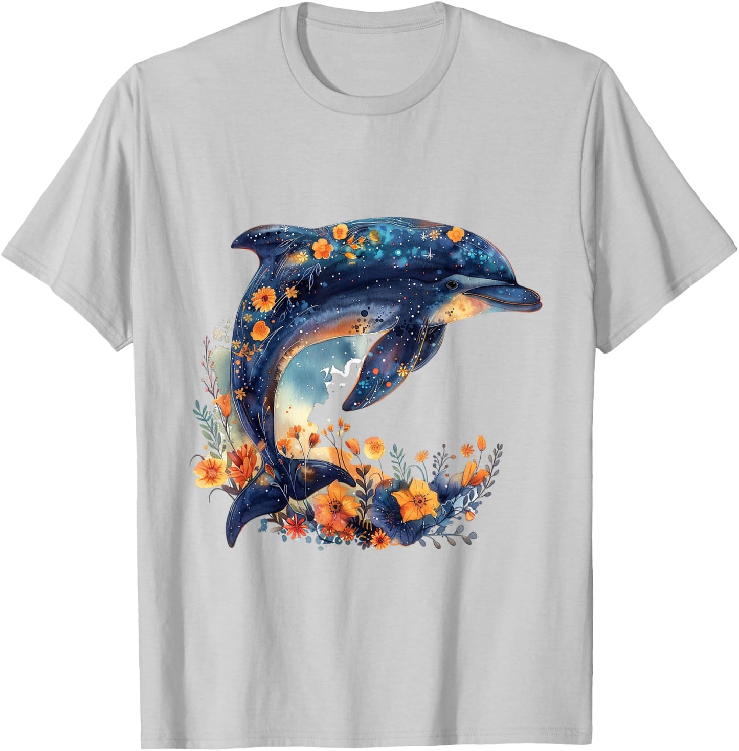 Floral Underwater Sea Dolphin T-Shirt - T-Shirt | Ash