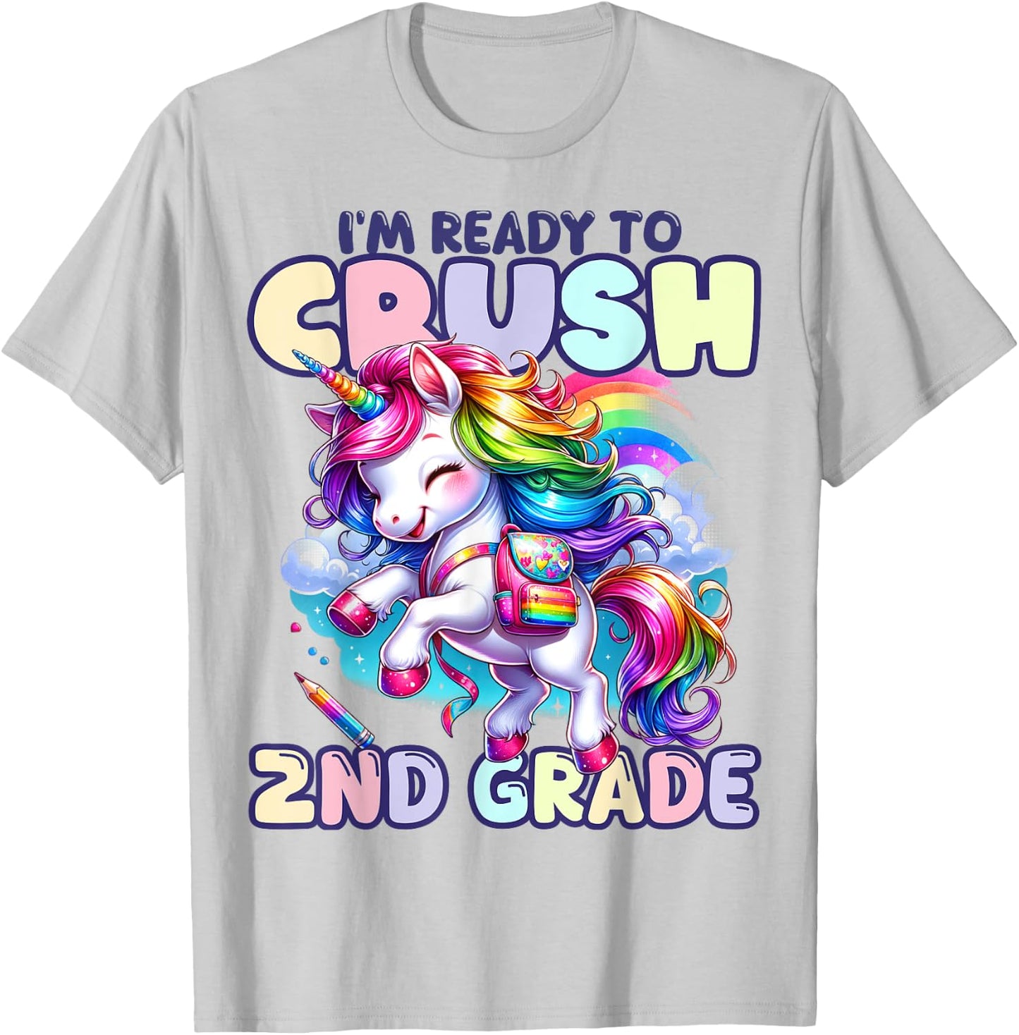 Crush 2nd Grade Girls Back to School Unicorn First Day Cute T-Shirt - T-Shirt | Ash