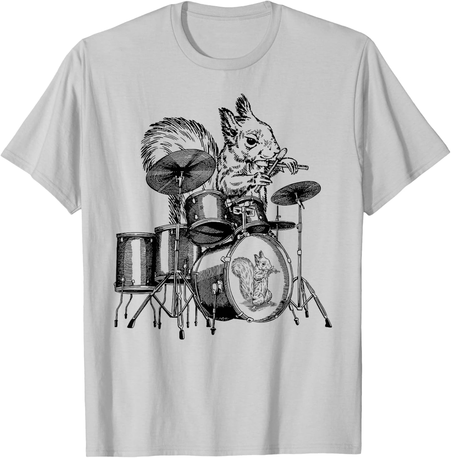 Squirrel Playing Drums Drummer Drumming Musician Band T-Shirt - T-Shirt | Ash