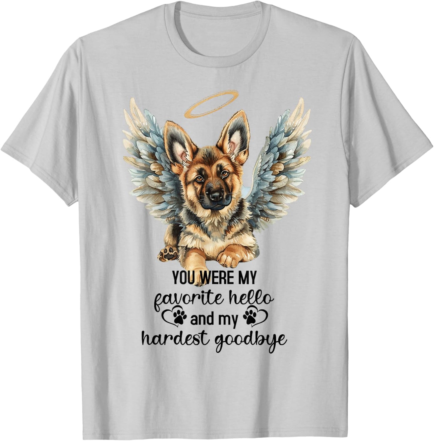 German Shepherd Dog Memorial Angel Paw Prints Wings Pet Loss T-Shirt - T-Shirt | Ash