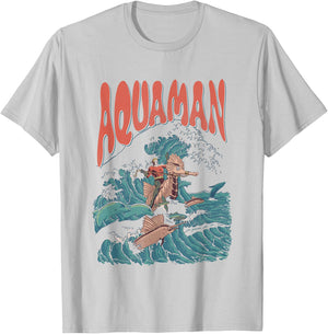 DC Comics Aquaman Kanagawa Wave Vintage Superhero T-Shirt - T-Shirt | Ash