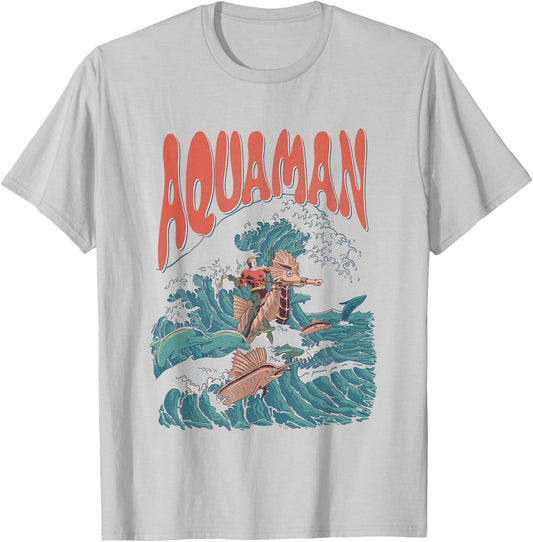 DC Comics Aquaman Kanagawa Wave Vintage Superhero T-Shirt - T-Shirt | Ash