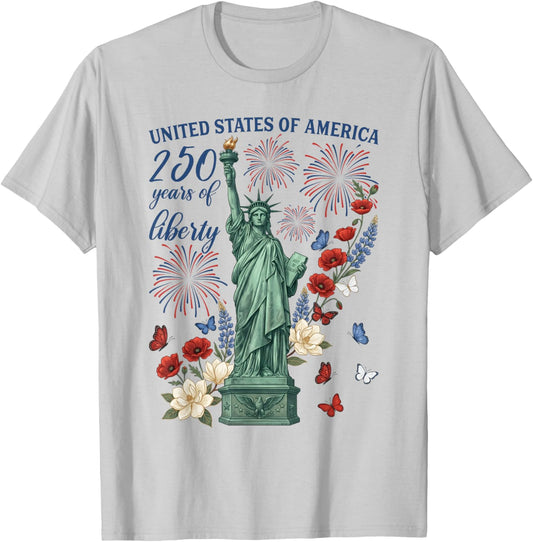 Liberty 250th Anniversary USA 4th of July 250 Years America T-Shirt - T-Shirt | Ash