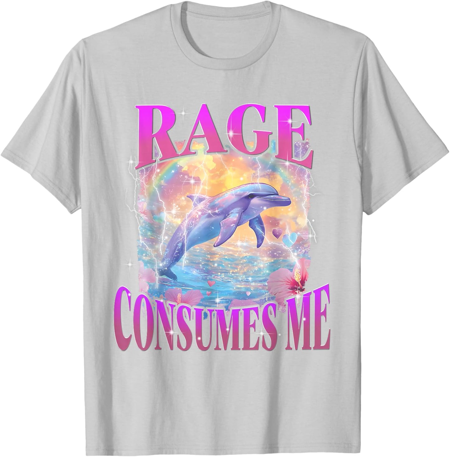 Rage Consumes Me Funny Meme Silly Dolphin Rainbow T-Shirt - T-Shirt | Ash
