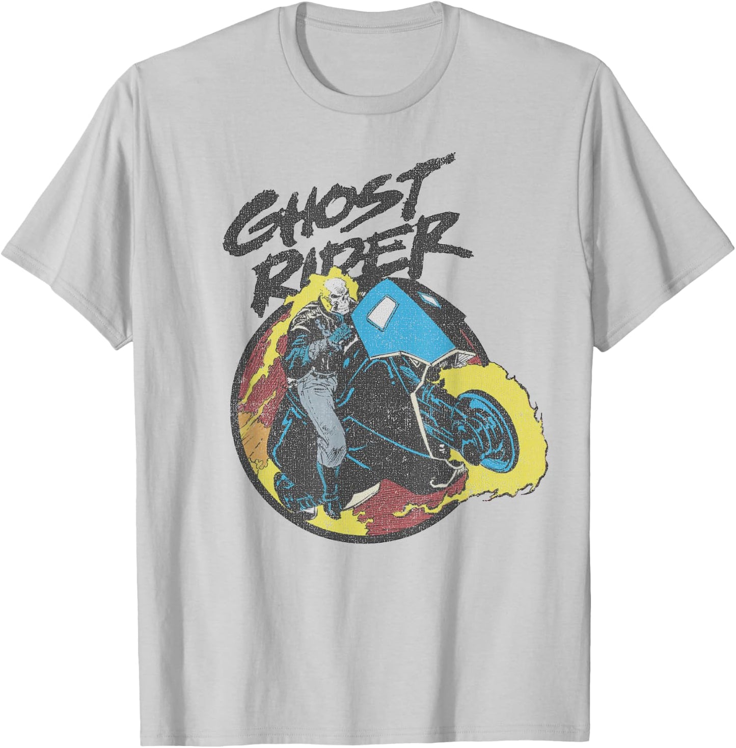 Marvel Ghost Rider Circle Portrait Action Shot T-Shirt - T-Shirt | Ash