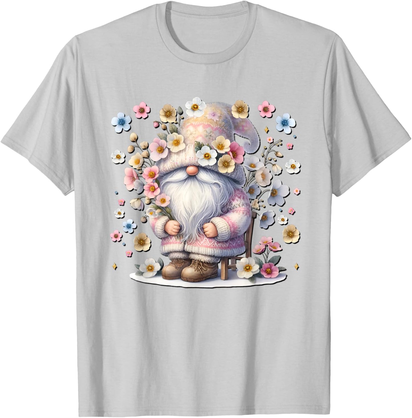 Colorful Wildflower Gnome For Girls And Women Pink Floral T-Shirt - T-Shirt | Ash