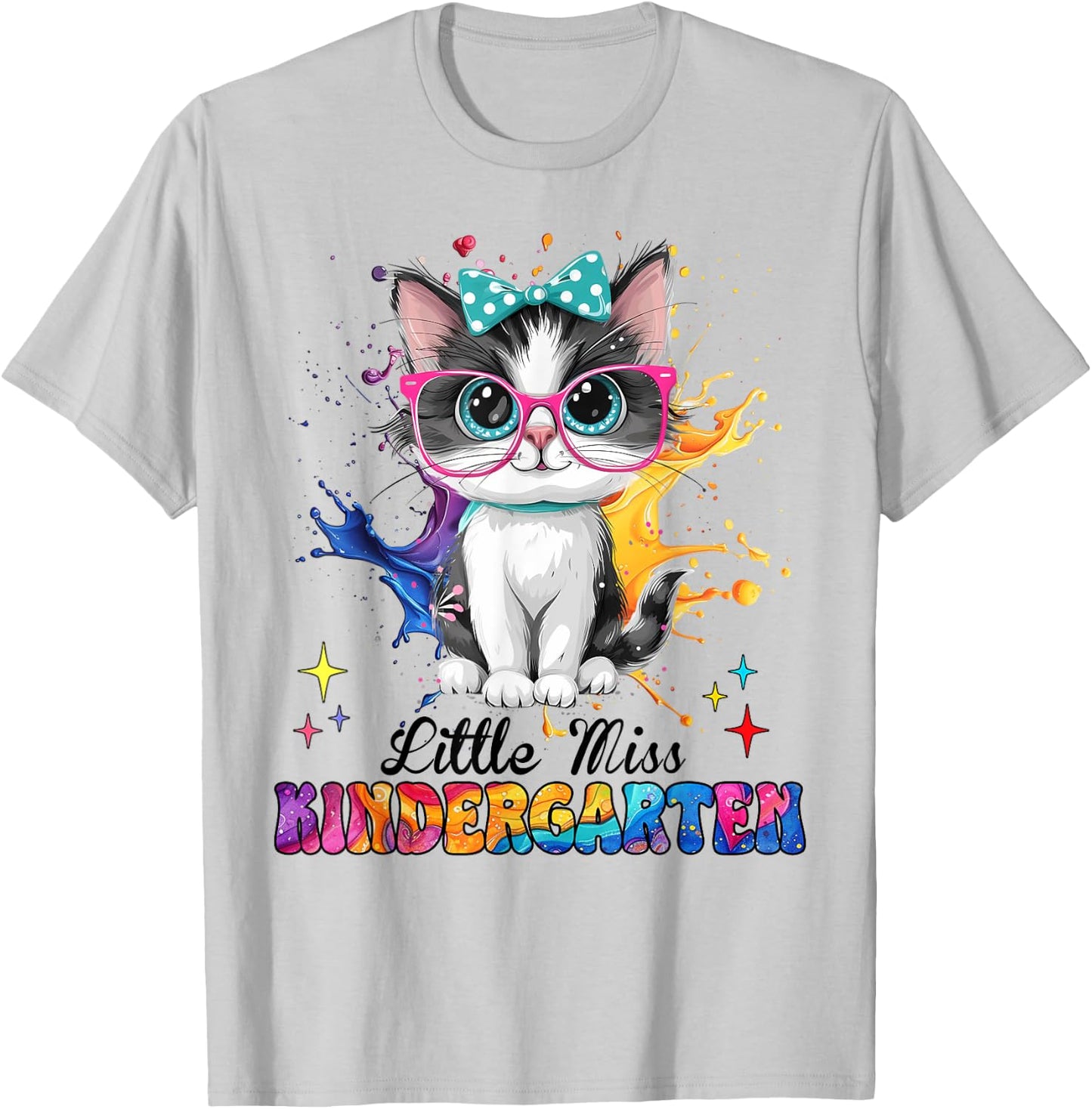 Little Miss Kindergarten Kitten Back To School Cat Girl Kids T-Shirt - T-Shirt | Ash