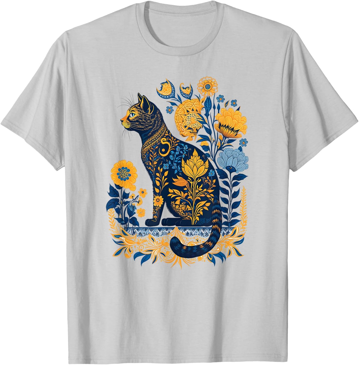 Ukraine Cat Cute Floral Vintage Ukrainian Flag & Vyshyvanka Men Women Kids T-Shirt - T-Shirt | Ash