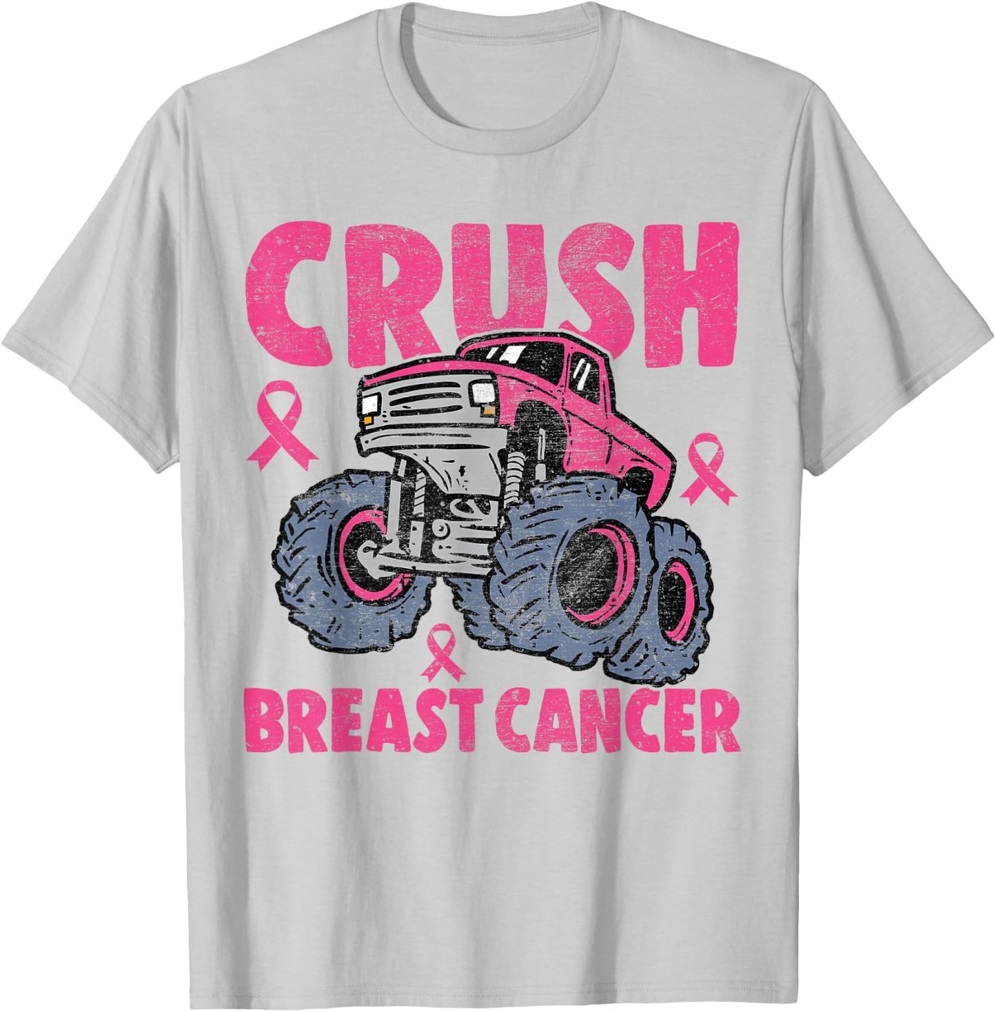 Crush Breast Cancer Awareness Monster Truck kids Boys Girls T-Shirt - T-Shirt | Ash