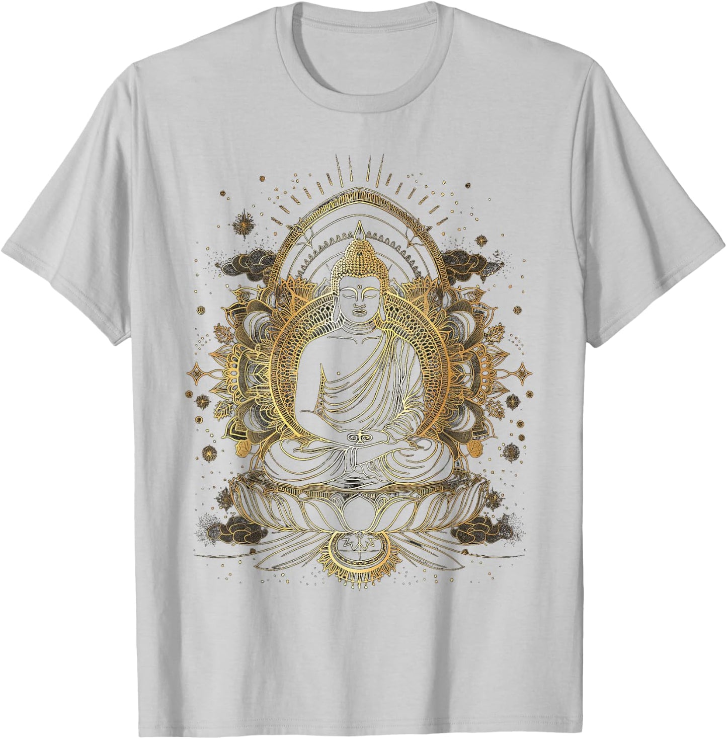 Golden Buddha Yoga Meditation Spiritual in Nature T-Shirt - T-Shirt | Ash