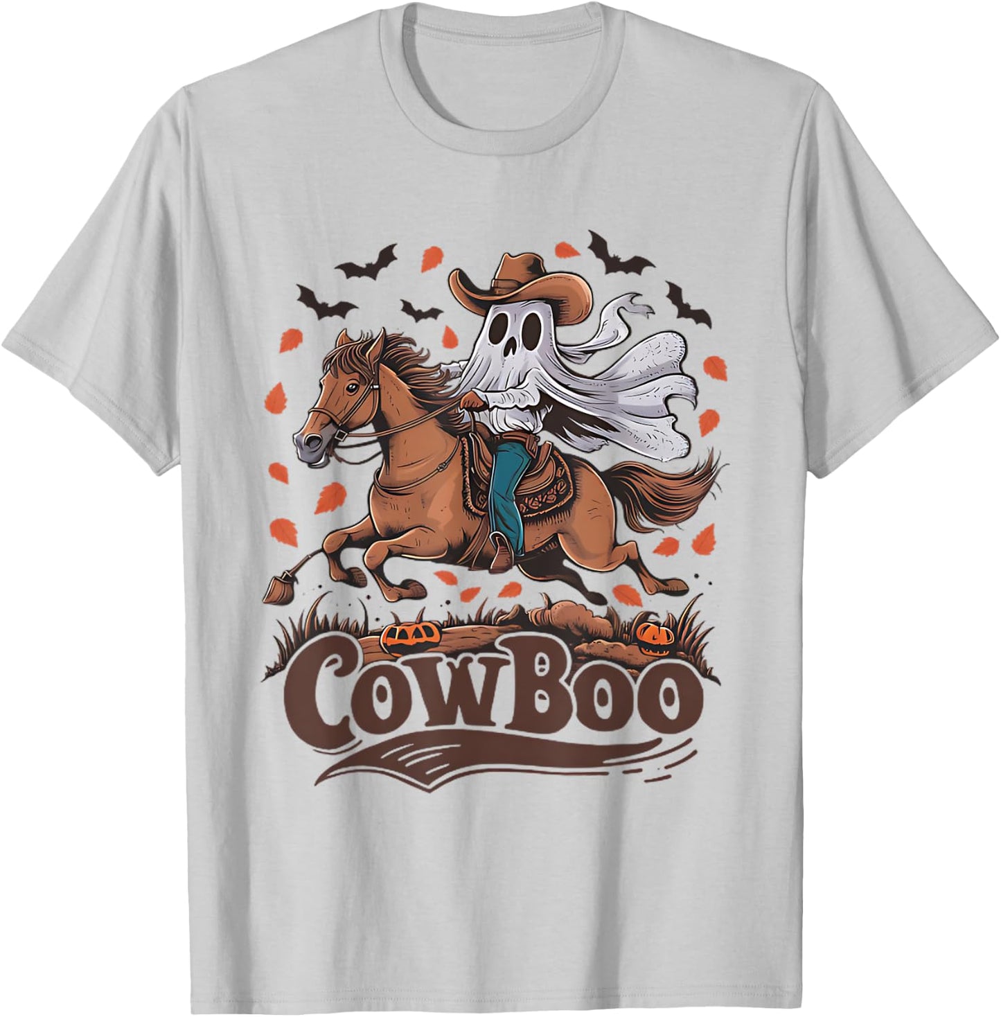 Fun Cowboo Ghost Riding Horse Western Cowboy Ghost Halloween T-Shirt - T-Shirt | Ash