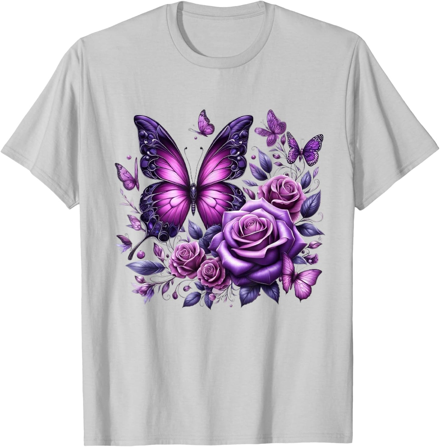 Beautiful Butterfly Purple Rose Butterfly Lovers Gifts Women T-Shirt - T-Shirt | Ash