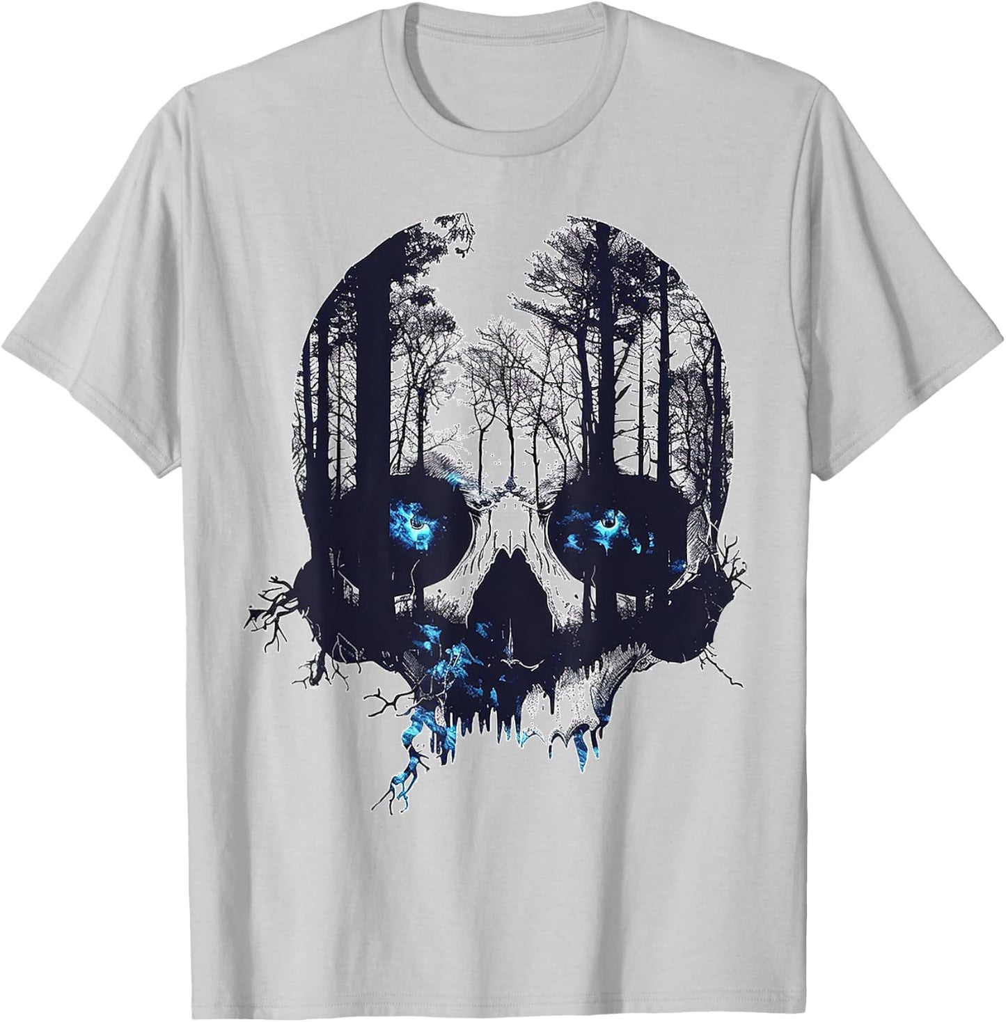 Skull Costume Halloween Spooky Blue Eyes Art Skull T-Shirt - T-Shirt | Ash