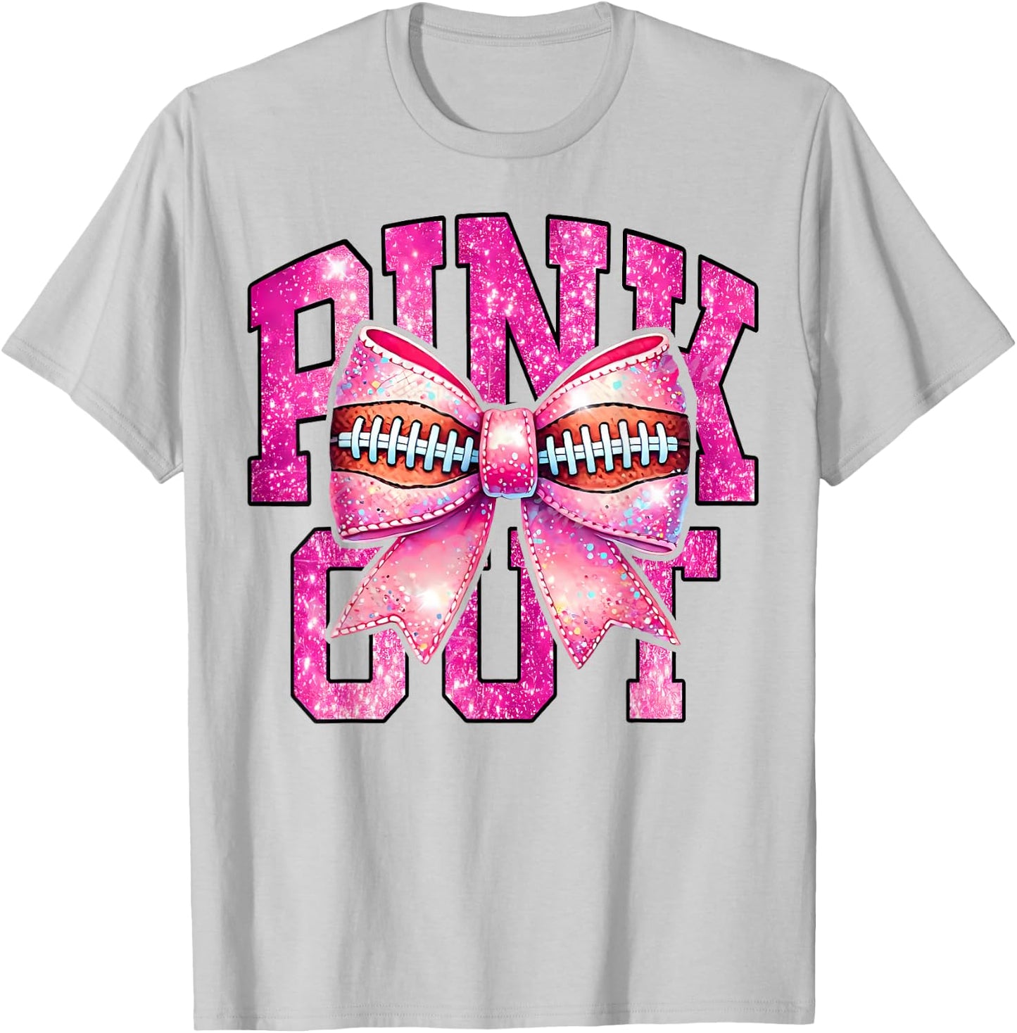 Pink Out Football Coquette Bow Tackle Breast Cancer Game Day T-Shirt - T-Shirt | Ash