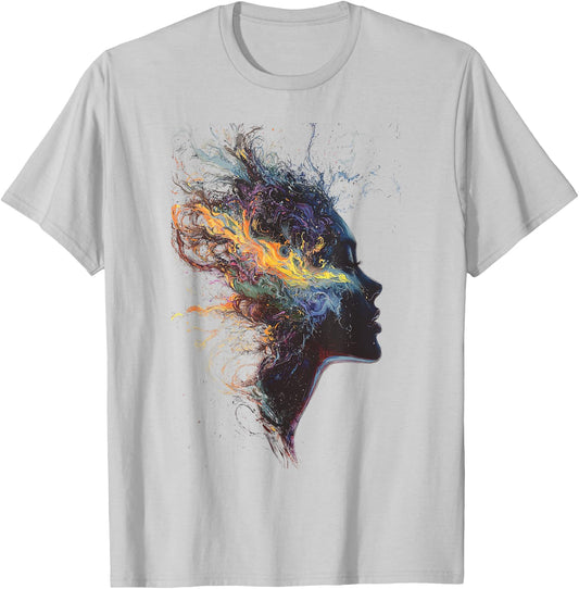 Graphic Design Artistic Colorful Abstract Woman Face Design T-Shirt - T-Shirt | Ash