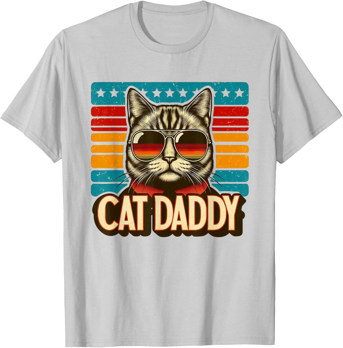 Cat Daddy Funny Cool Cat Father's Day Retro Cat Dad T-Shirt - T-Shirt | Ash