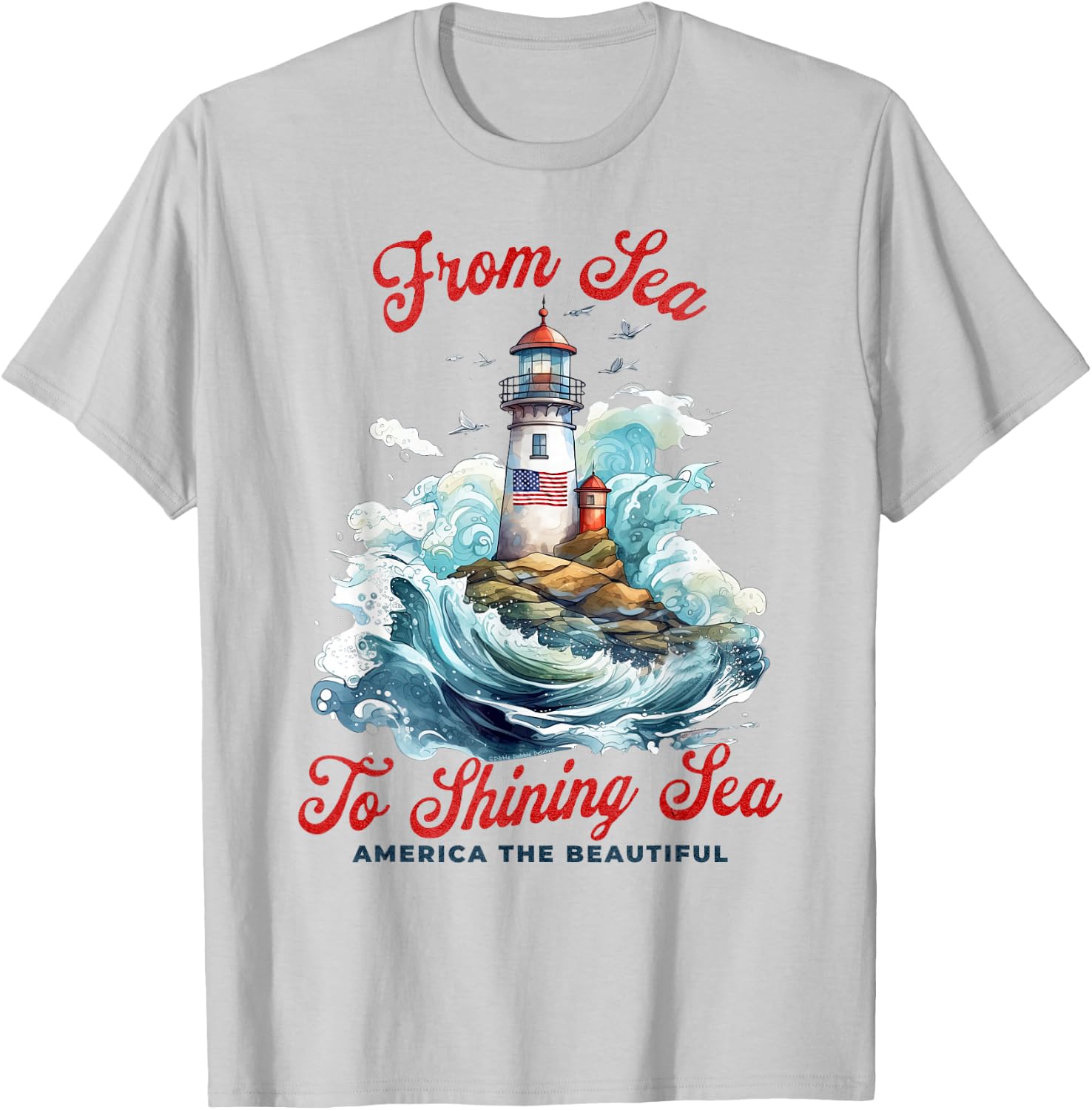 Patriotic from Sea to Shining Sea Lighthouse 4th of July T-Shirt - T-Shirt | Ash