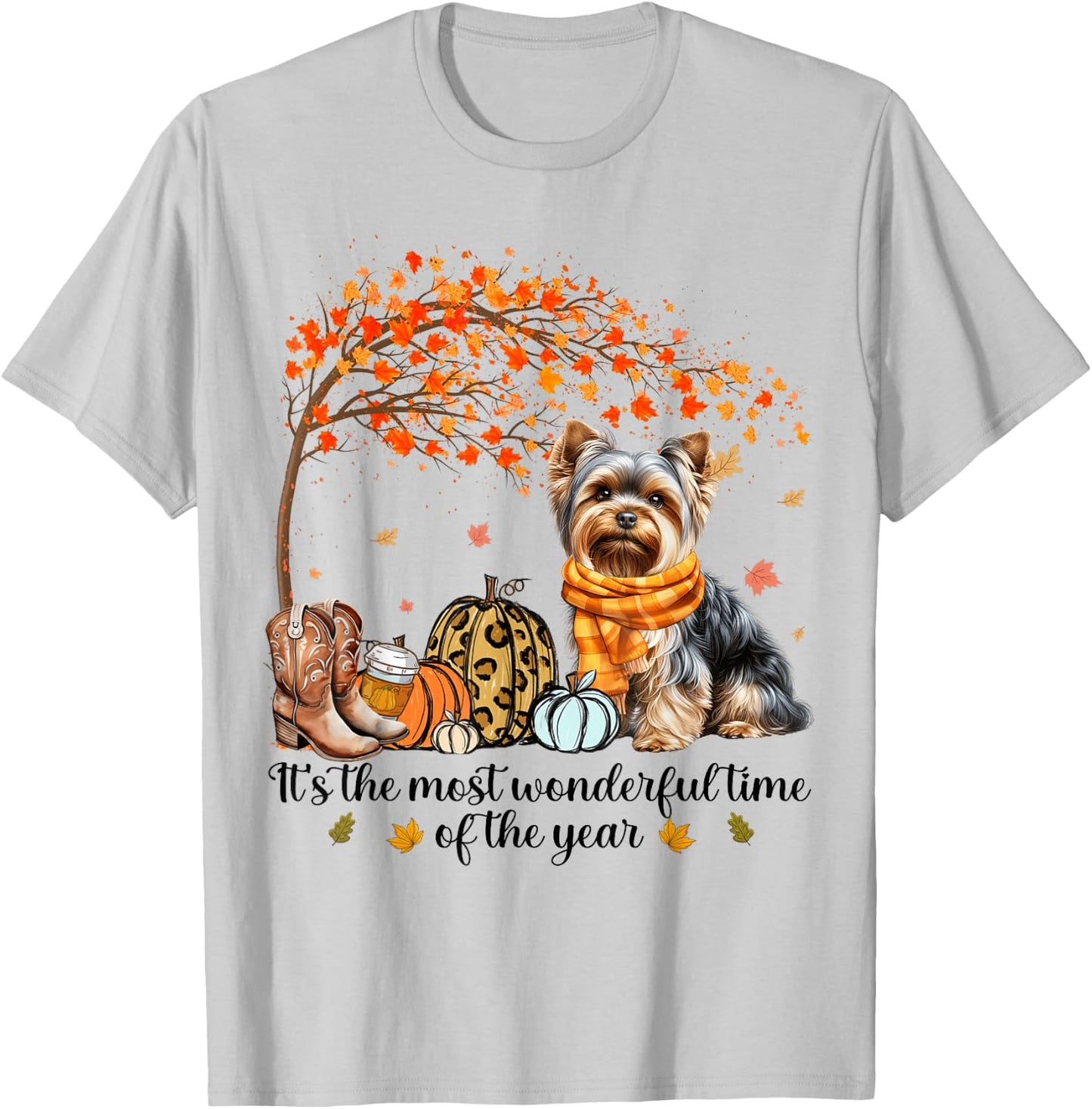 It’s The Most Wonderful Time Yorkie Pumpkins Autumn Fall T-Shirt - T-Shirt | Ash