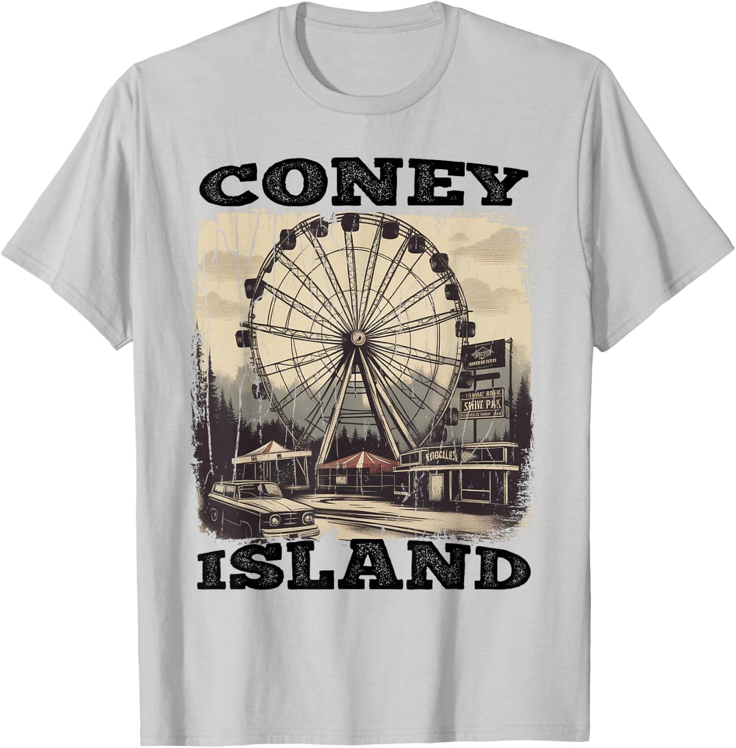 Vintage Ferris Wheel New York Coney Island Brooklyn T-Shirt - T-Shirt | Ash