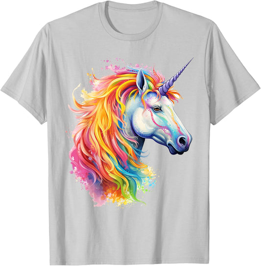 Unicorn Colorful Motif Abstract Portrait Unicorn T-Shirt - T-Shirt | Ash