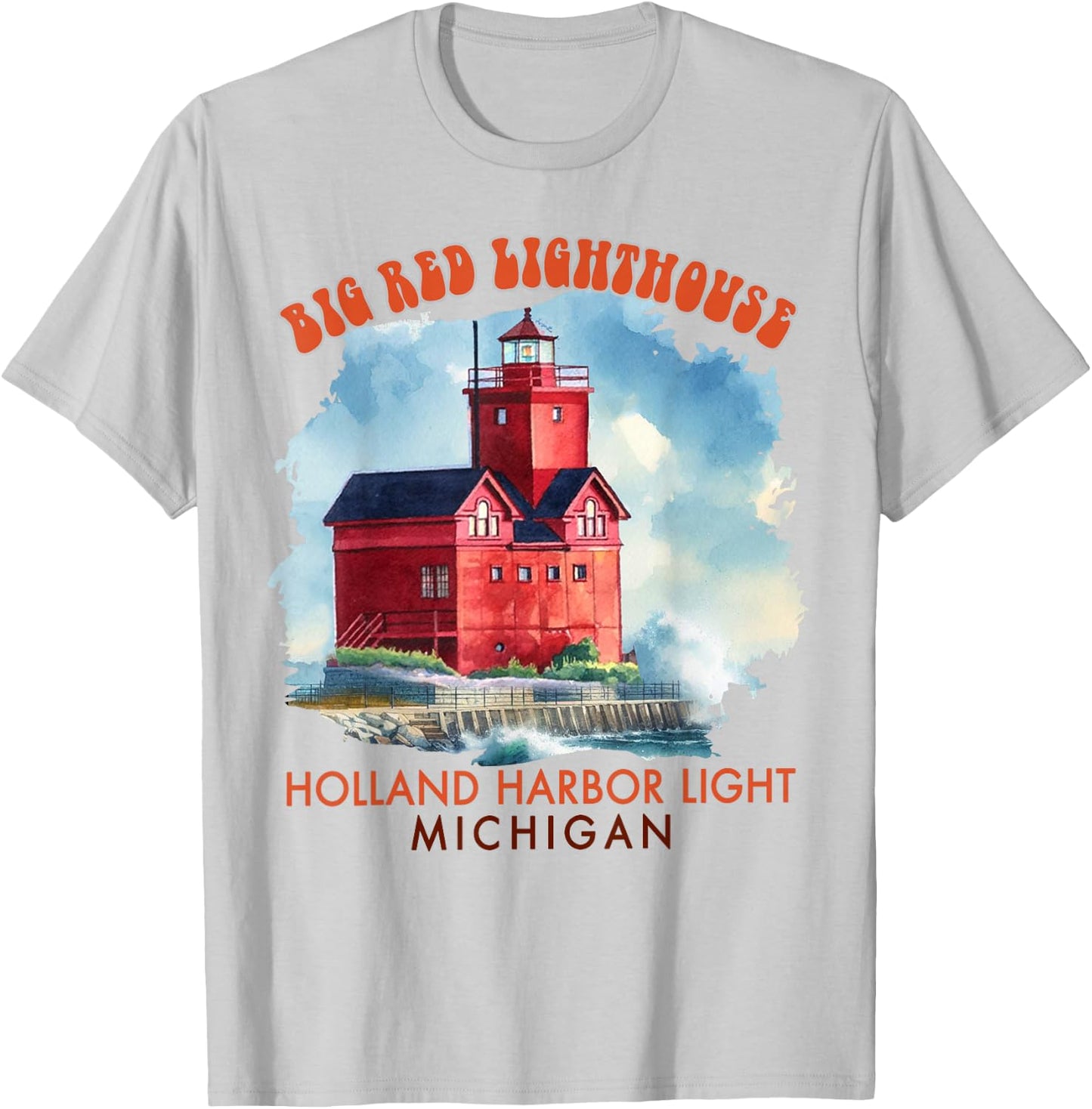 Big Red Lighthouse Holland Harbor Light Michigan Traveling T-Shirt - T-Shirt | Ash