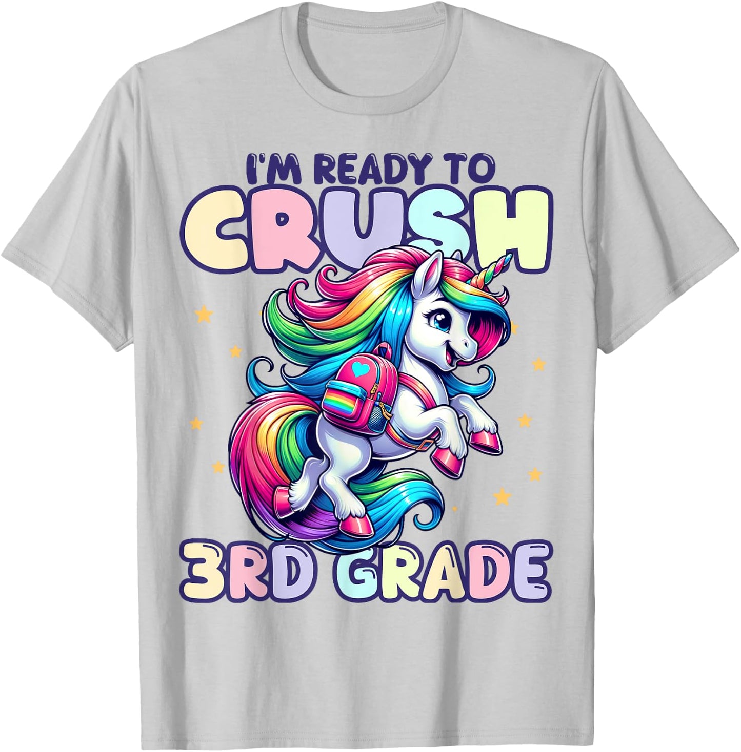 Crush 3rd Grade Girls Back to School Unicorn First Day Cute T-Shirt - T-Shirt | Ash