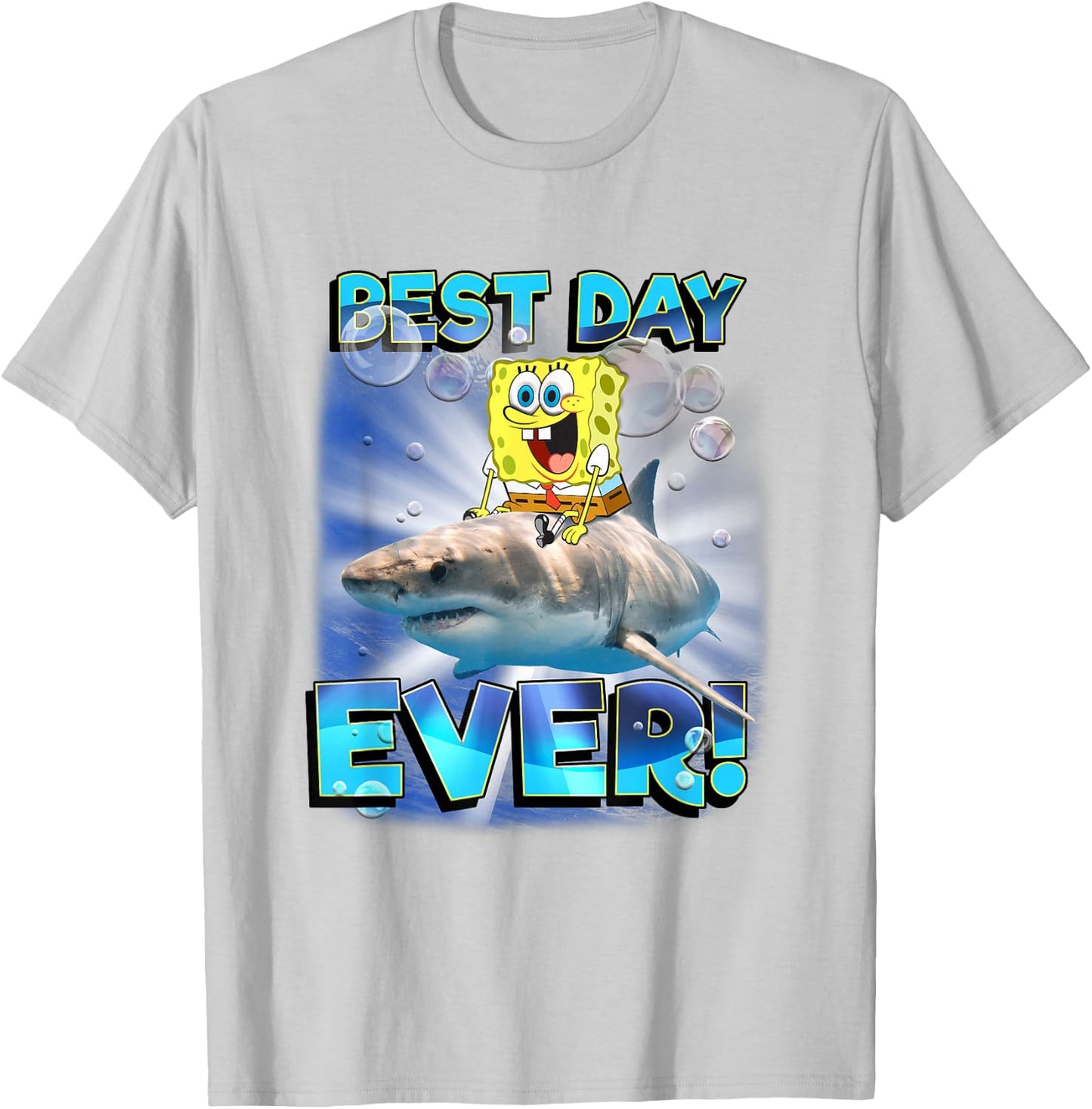 SpongeBob SquarePants Best Day Ever Riding Shark T-Shirt - T-Shirt | Ash