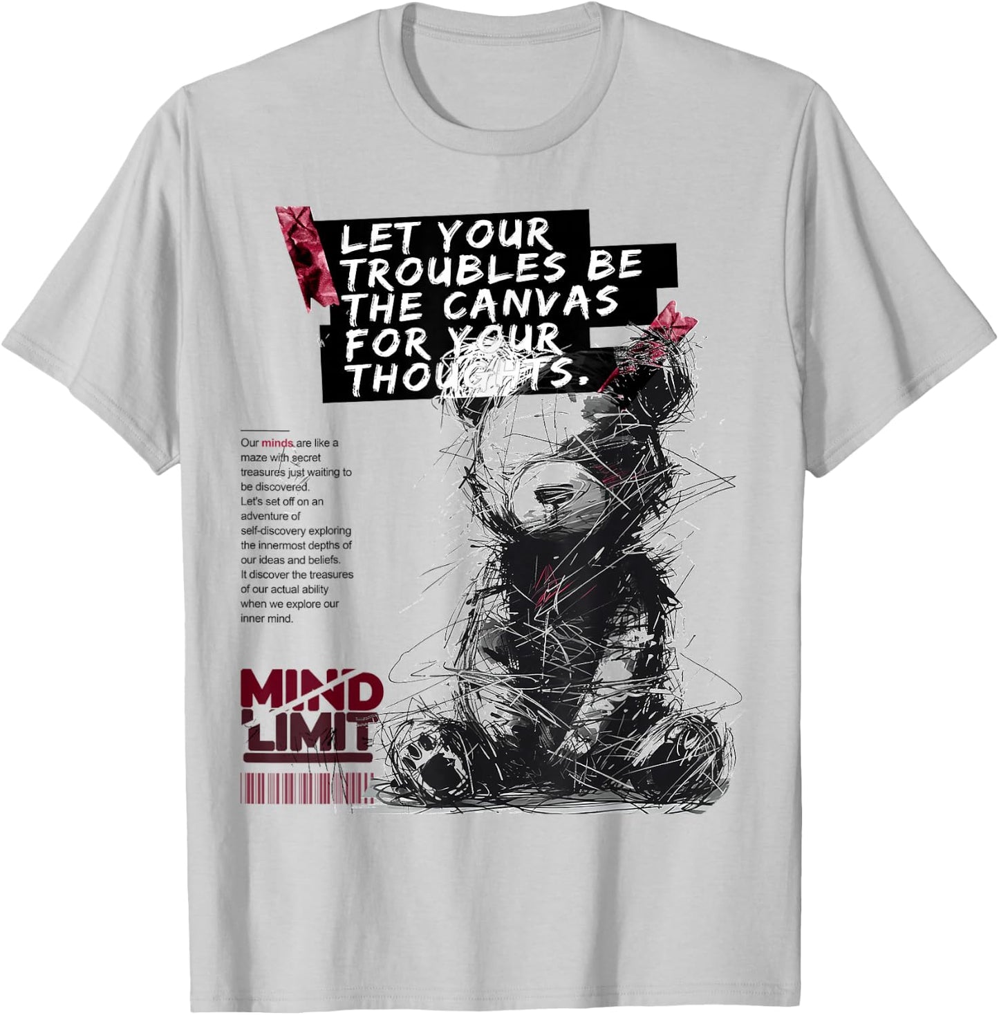 Bear | Frontprint | Art Graphic Animal Motif Artwork Bear T-Shirt - T-Shirt | Ash