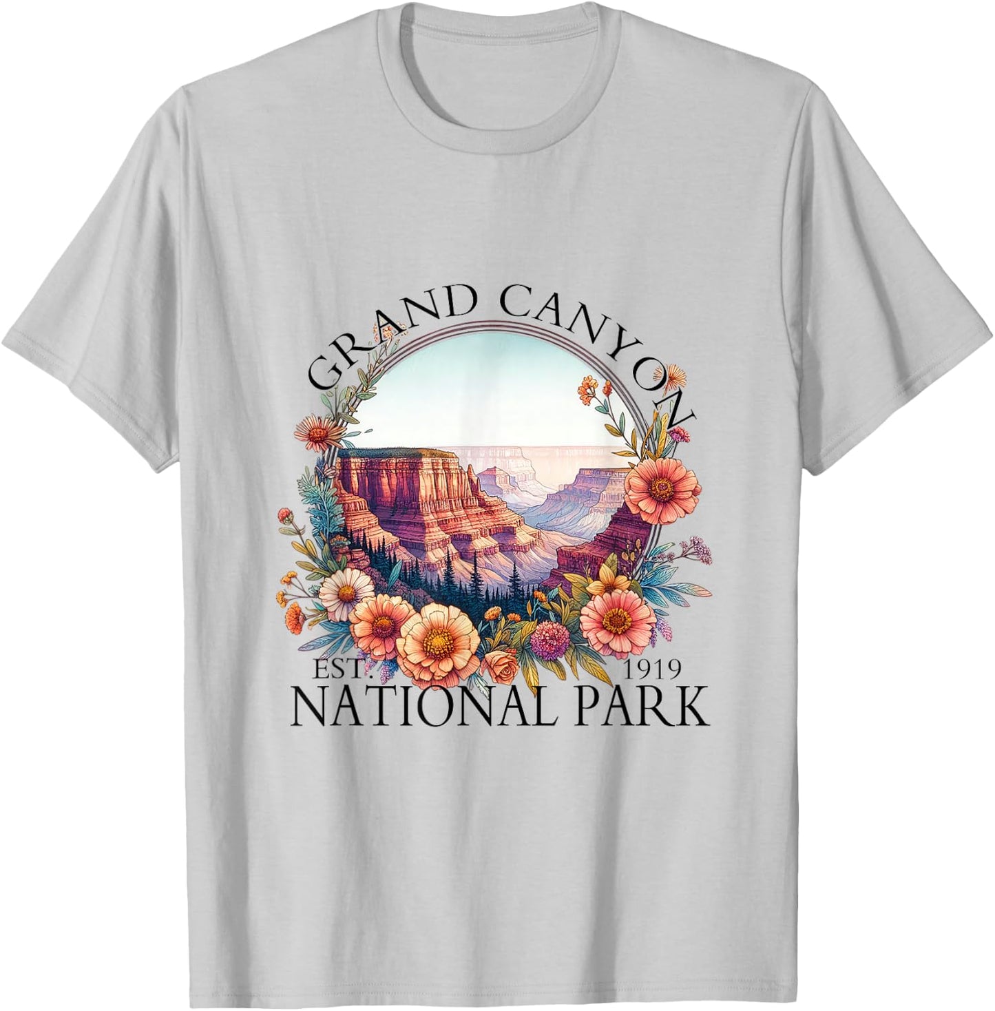 Floral Grand Canyon National Park Hiking Camping Outdoor T-Shirt - T-Shirt | Ash