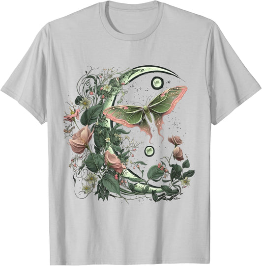 Goblincore Moth and Butterfly with Moon Cottagecore T-Shirt - T-Shirt | Ash