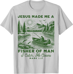 Fisher of Man Mark 1:17 Christian Scripture Jesus Fishing T-Shirt - T-Shirt | Ash
