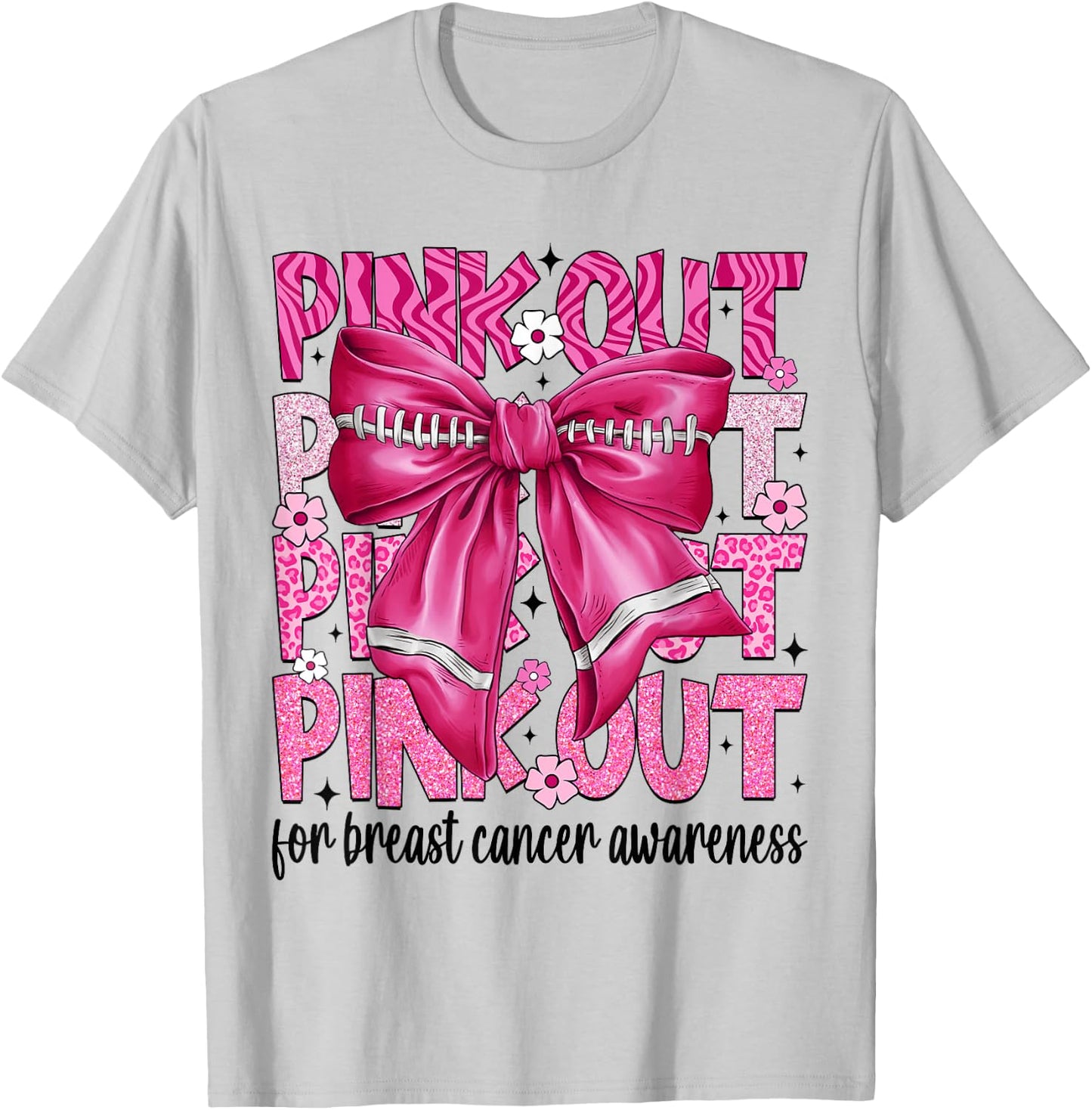 Coquette Bow Pink Out Football Team Breast Cancer Awareness T-Shirt - T-Shirt | Ash