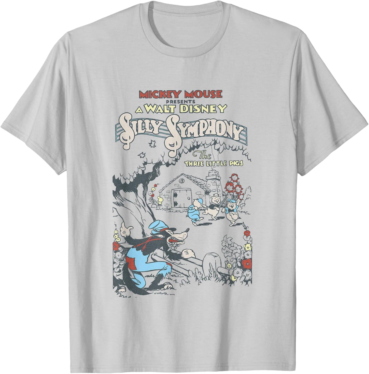 Disney Silly Symphonies Present The Three Little Pigs Retro T-Shirt - T-Shirt | Ash