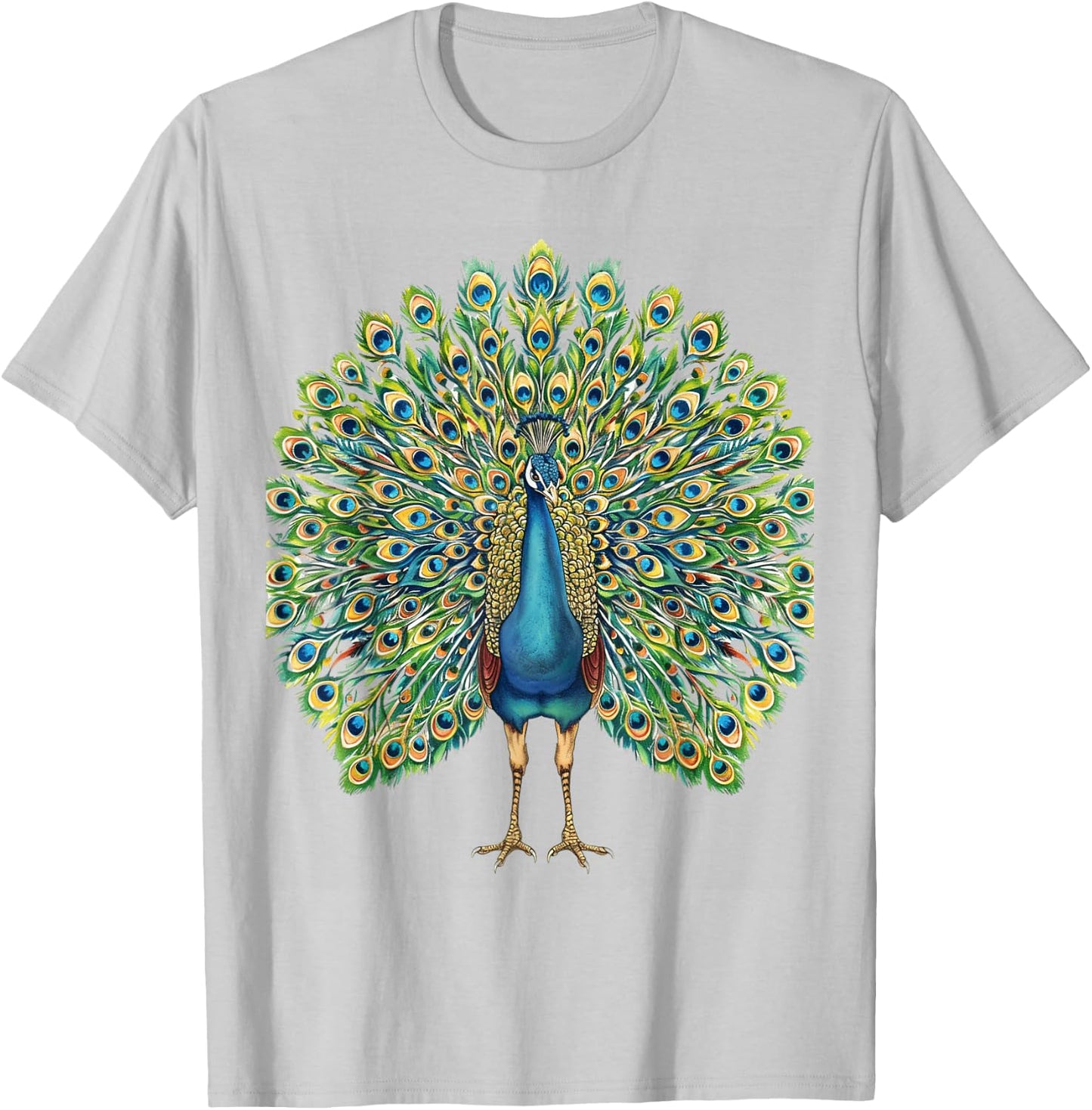 Detailed Peacock Art Nature Lovers T-Shirt - T-Shirt | Ash