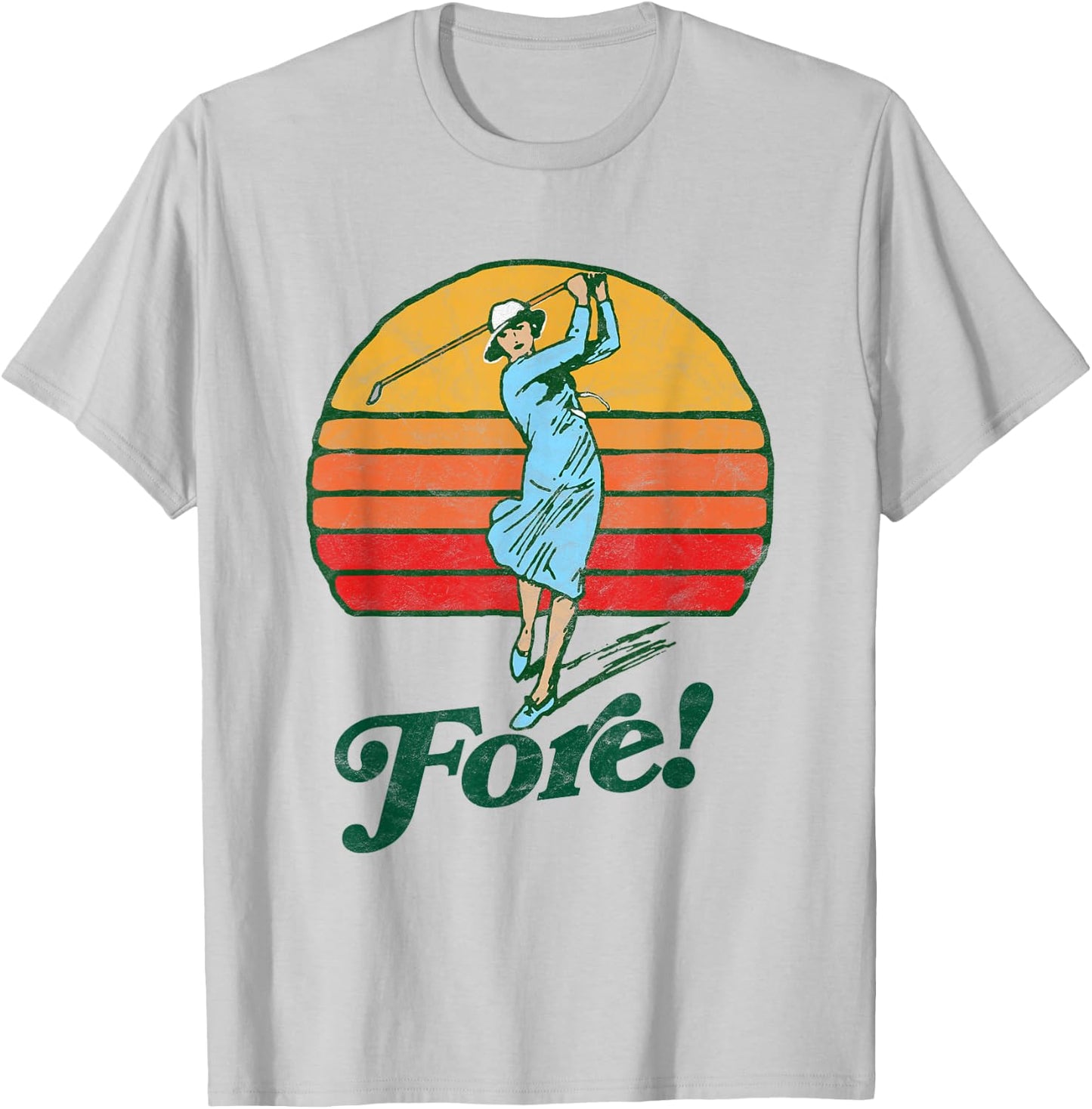 Fore! Vintage Female Golf Retro Funny Woman Golfer Graphic T-Shirt - T-Shirt | Ash