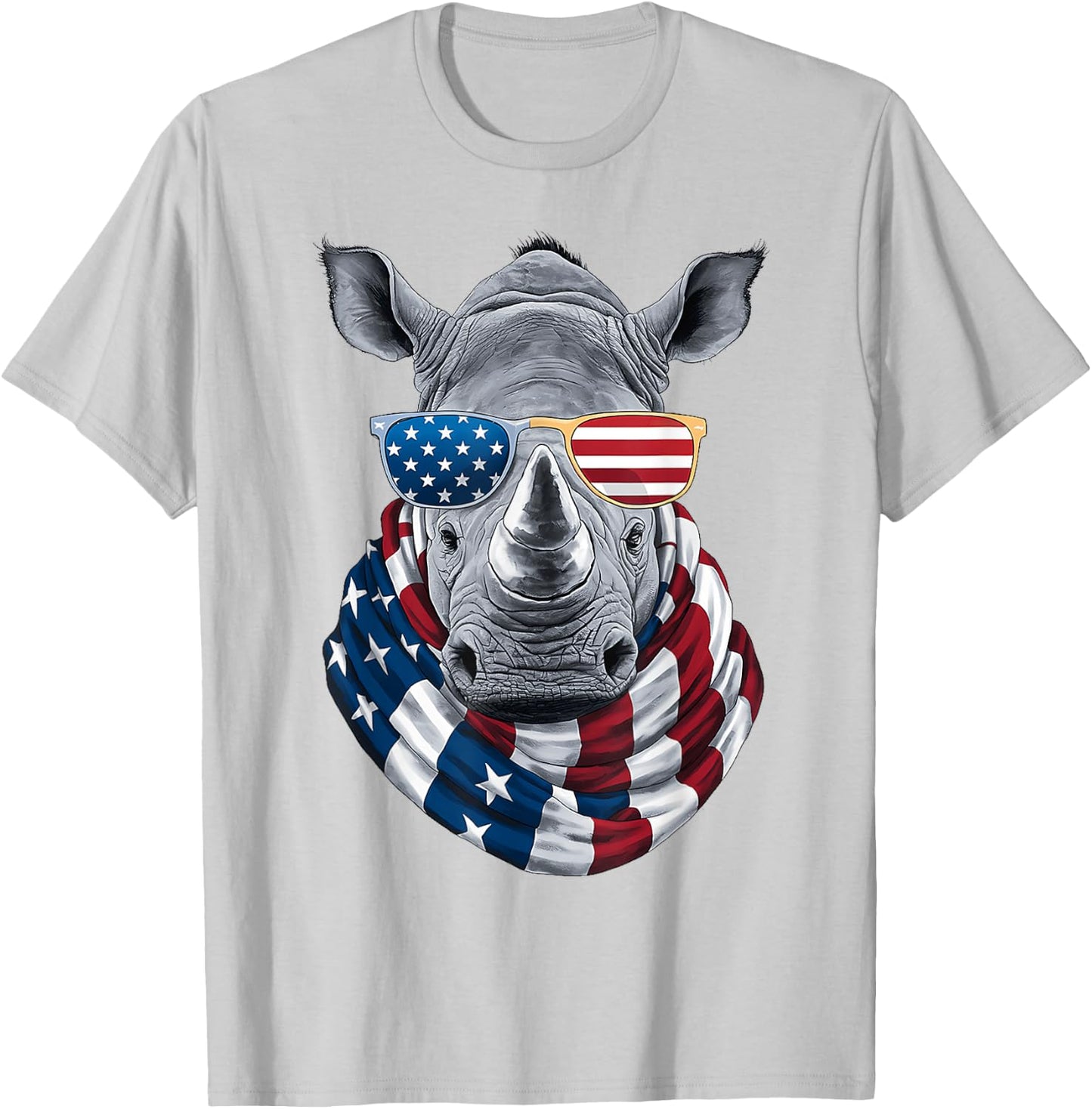 Patriotic Rhino USA American Flag Sunglasses 4th Of July T-Shirt - T-Shirt | Ash