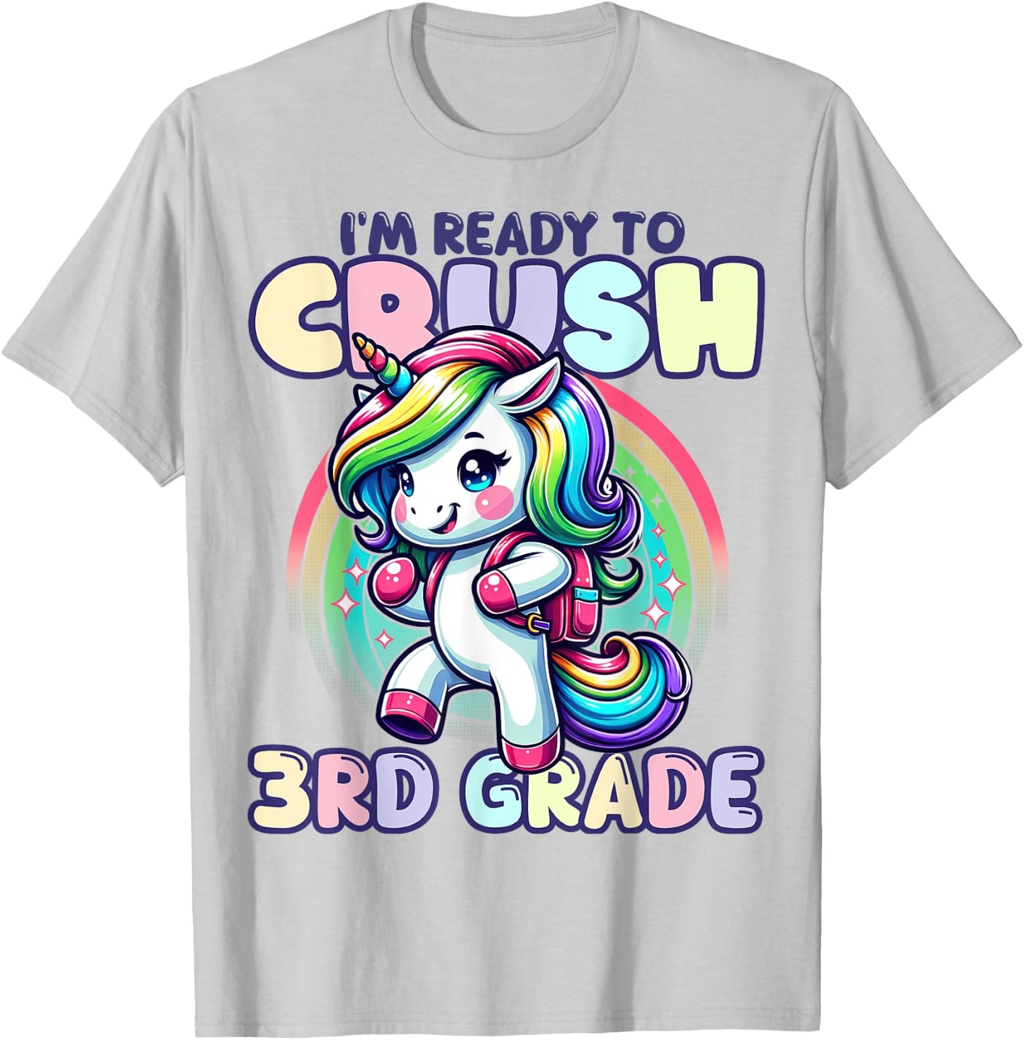 Crush 3rd Grade Girls Back to School Unicorn First Day Cute T-Shirt - T-Shirt | Ash