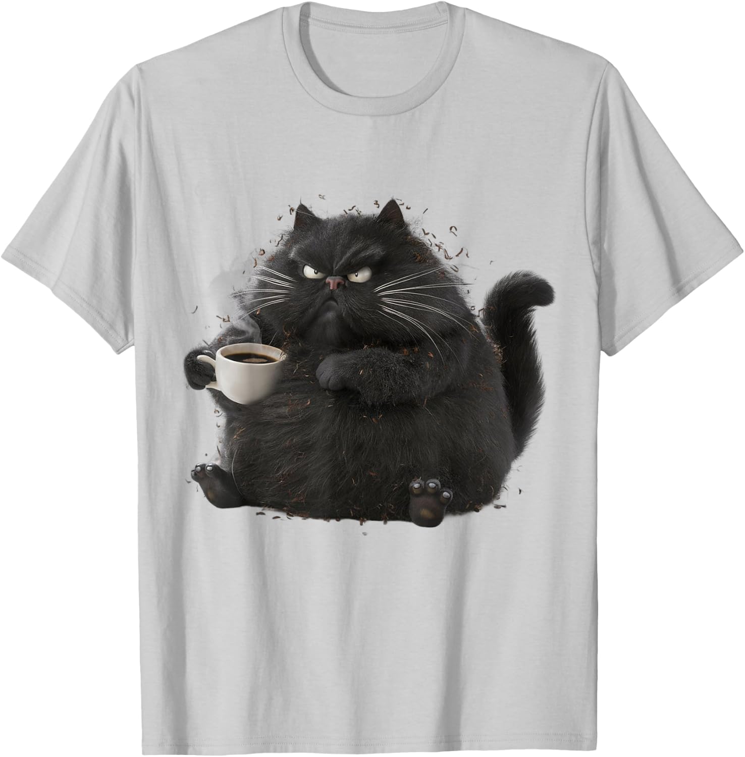 Cute Black Cat Coffee Angry Funny Drinking cat Coffee Men Women Girls Kids T-Shirt - T-Shirt | Ash