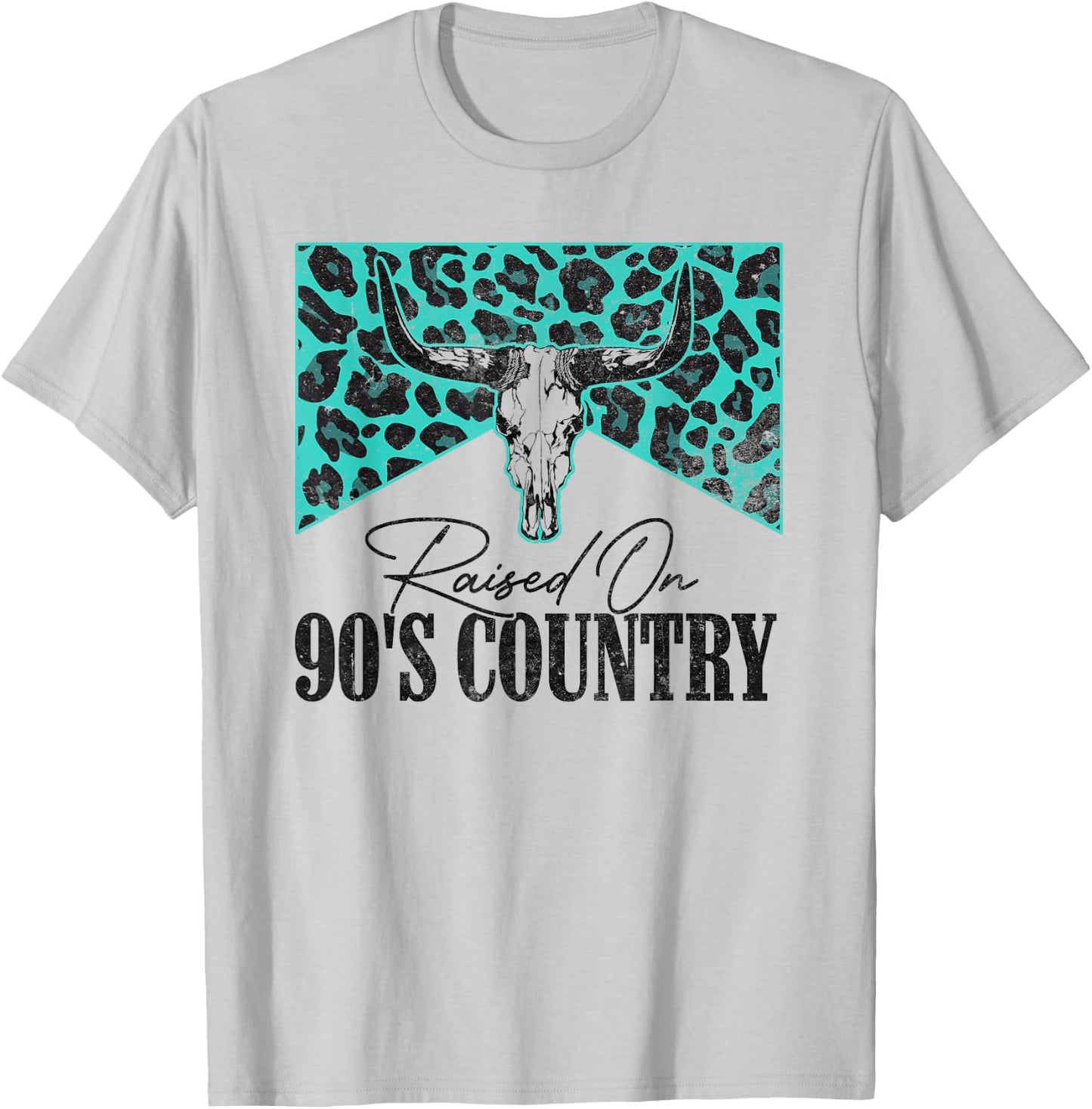 Vintage Leopard Bull Skull Raised On 90's Country Music T-Shirt - T-Shirt | Ash